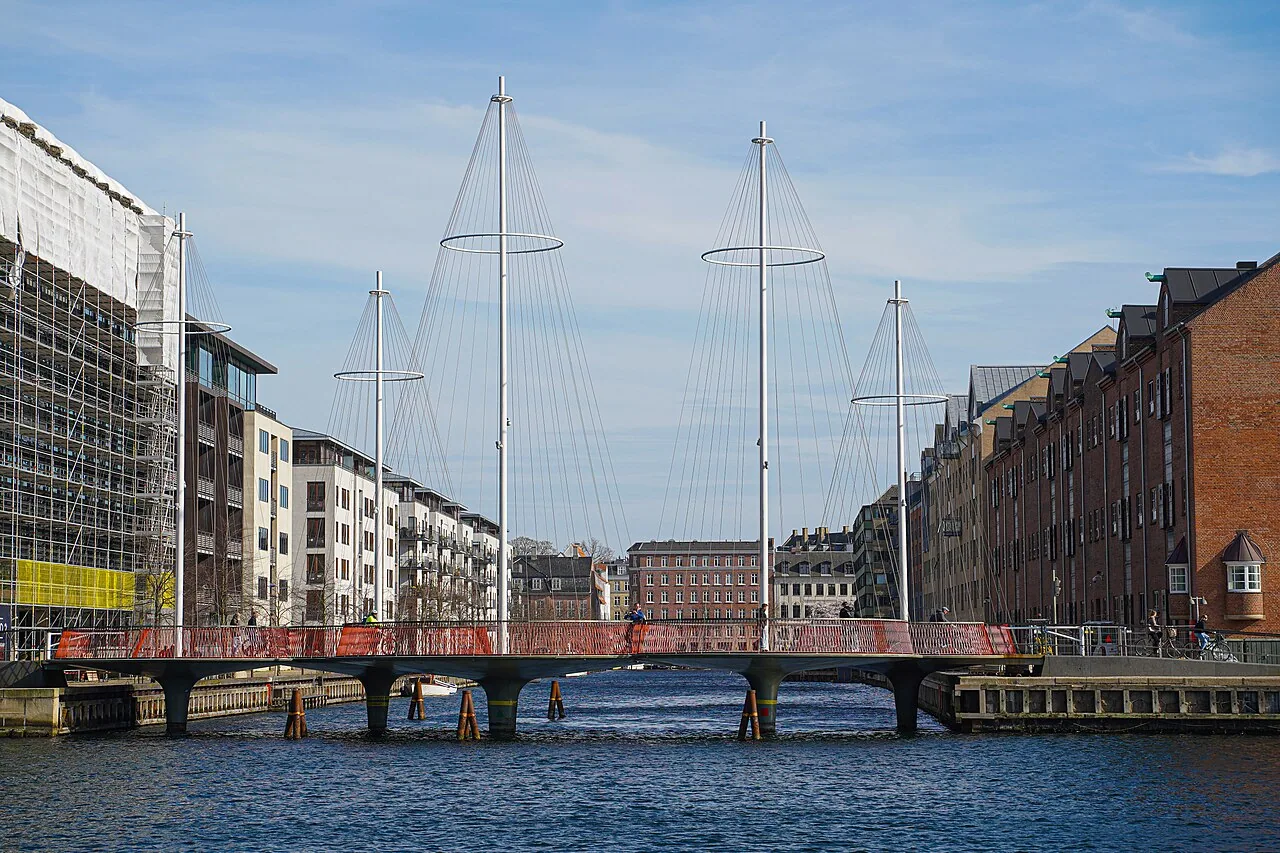 Cirkelbroen pedestrian and bicycle bridge over a Copenhagen canal